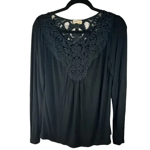 Anthropologie Meadow Rue Bobbin Lace Long Sleeve Slub Top - Picture 2 of 12